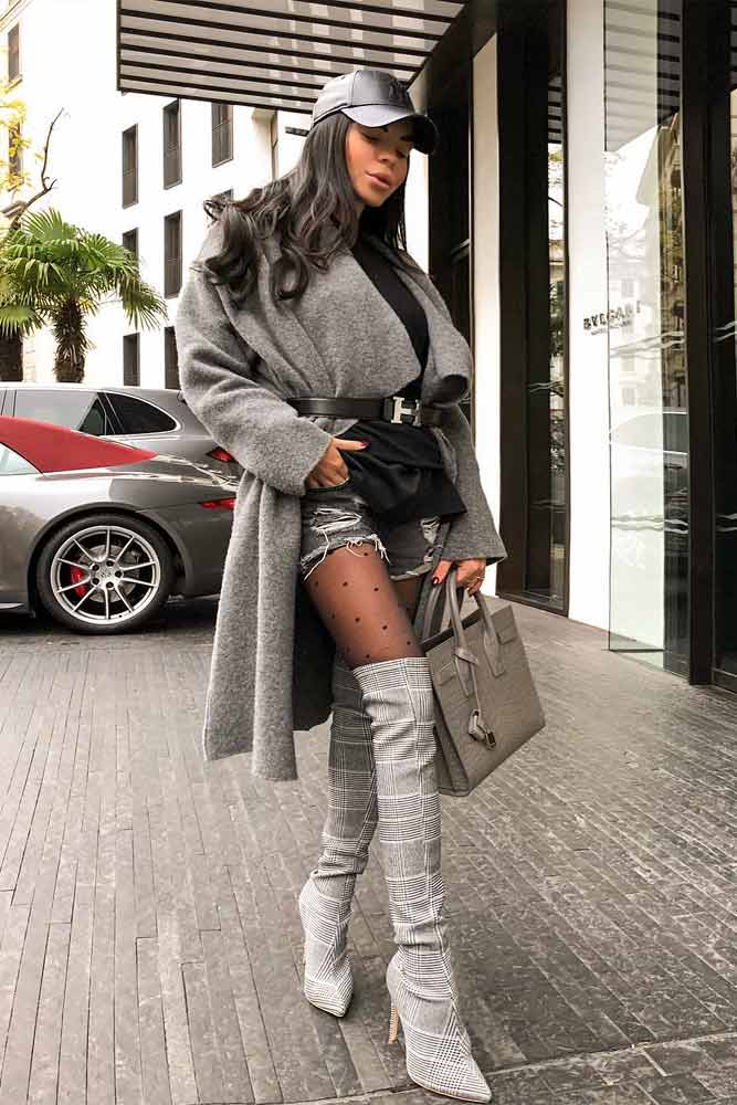 Grey Colored Outfit With A Belted Coat #greyboots #greycoat
