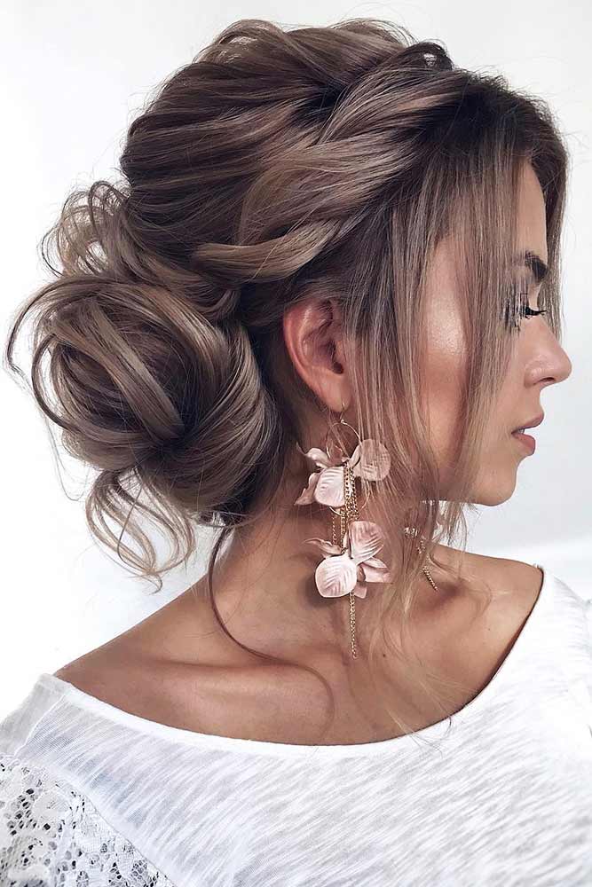 A Half Wrapped Low Bun #updo #bun #bangs