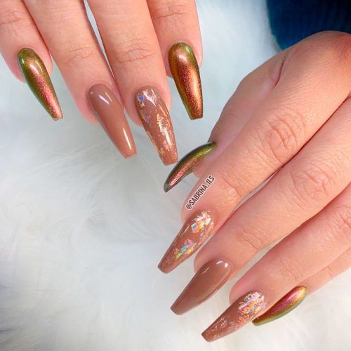 Warm Nail Art With Holo Polish And Foil #poilnailart #longnails