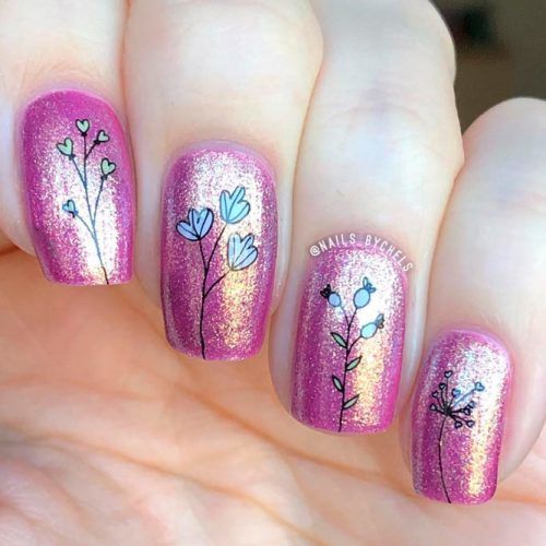 Dainty Flowers With Holographic Base #floralnails #prettynails