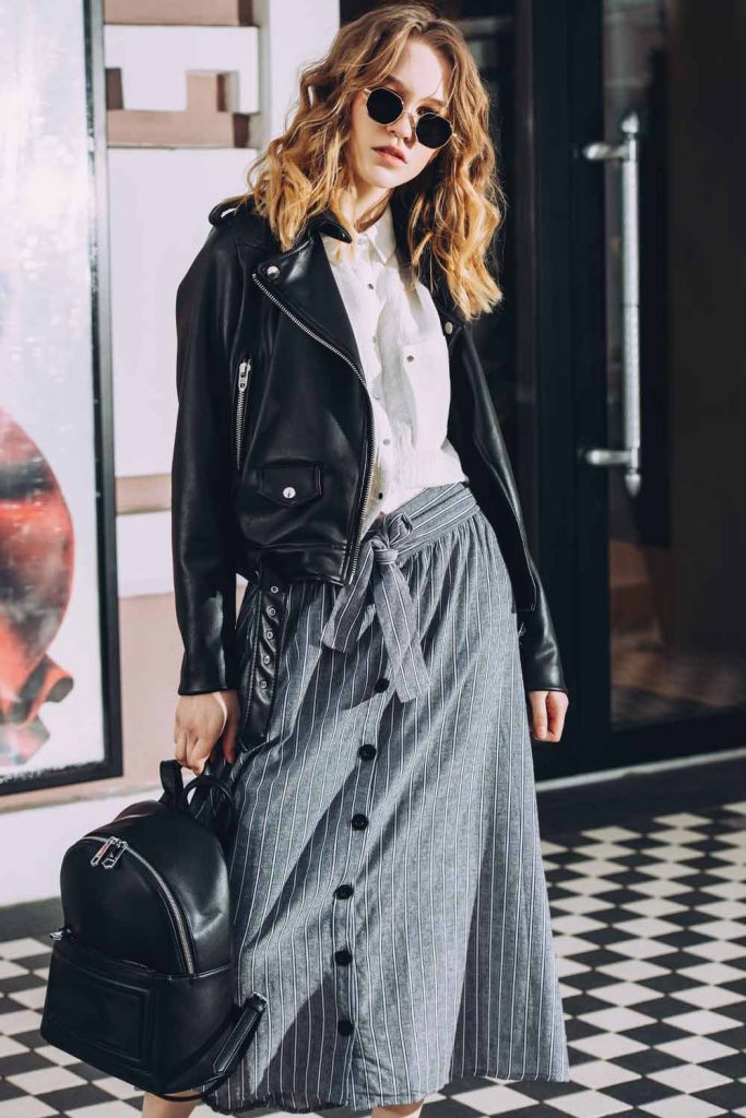 Long Skirt With Leather Jacket