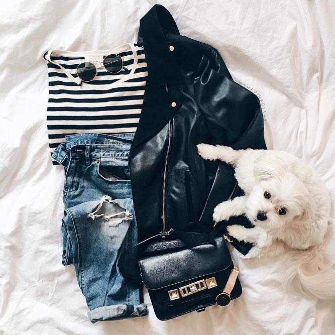 A Lifesaving Leather Jacket For Women Combination #flatlay #flatlayclothes