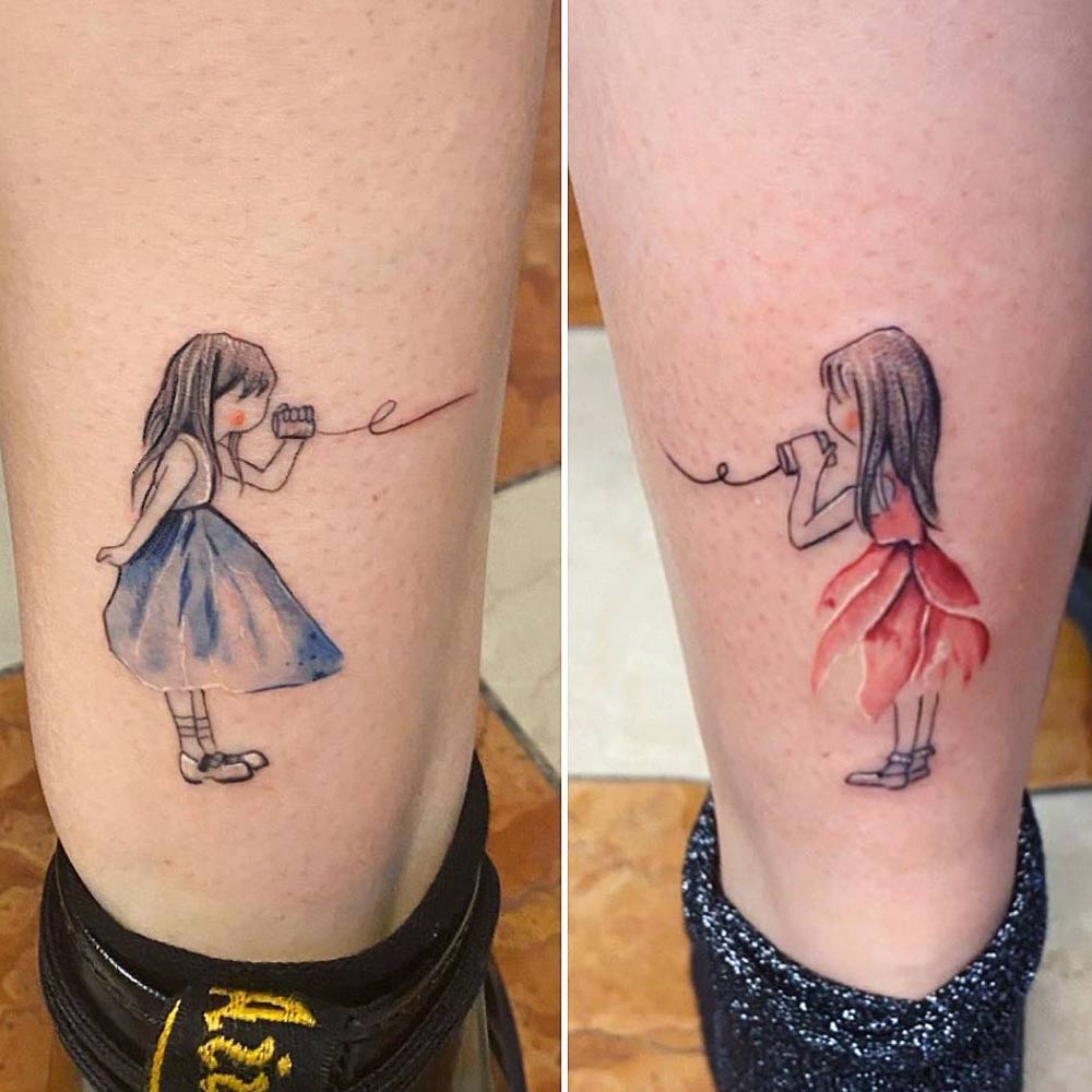 sister tattoos leg girls talking