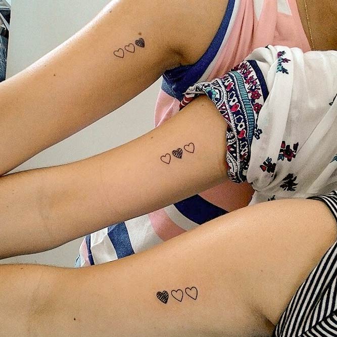 Sister Tattoos For 3 With Hearts #hearttattoo