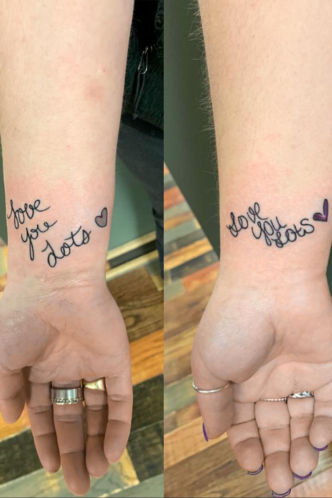 sister tattoos wrist lettering heart