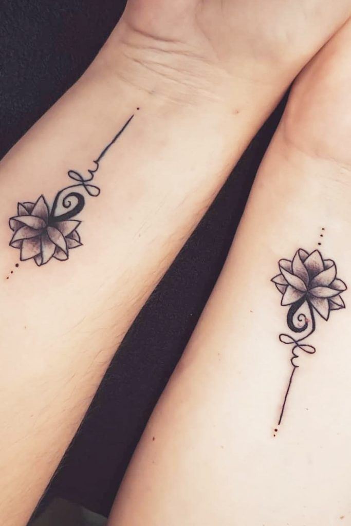 Sister Tattoos With Lotus Flower