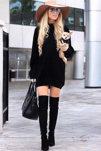 black sweater dress with over the knee boots