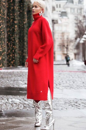 A Trendy Red Midi Sweater Dress #reddress #midisweaterdress