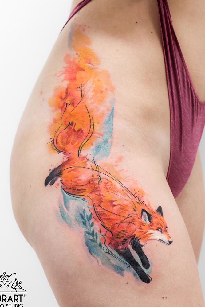 Big Fox Tattoo Idea On A Thigh #foxtattoo #thightattoo