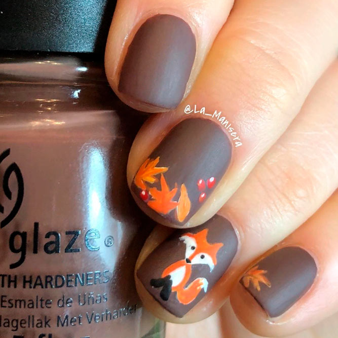 Fall Fox Nails #mattenails #handpaintednails #fallnails