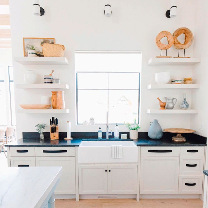 White Kitchen With A Black Countertop #homedecor #stylishhome #modernkitchen
