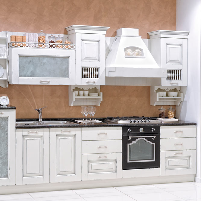 White Kitchen Cabinets With A Decorative Frame #homedecor #stylishhome #classickitchen