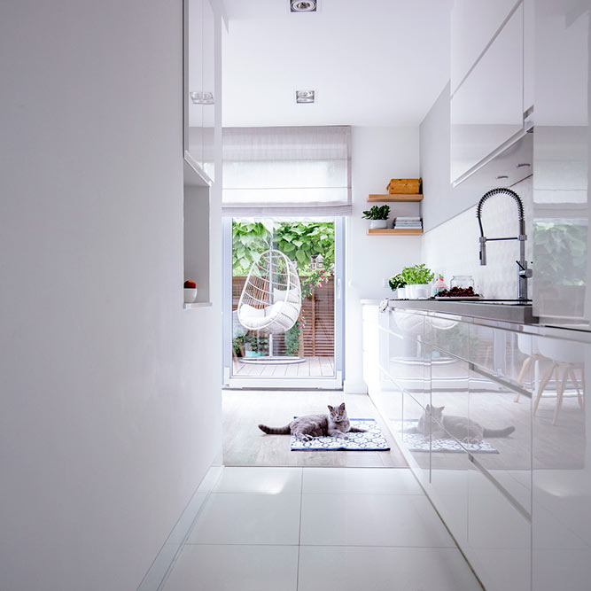 Hallway Lined Kitchen #homedecor #stylishhome #contemporarykitchen