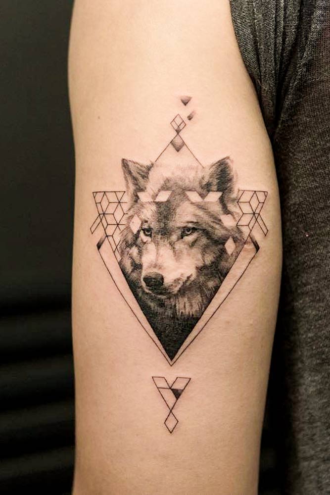 Geometric Wolf Tattoo Design #geometrictattoo
