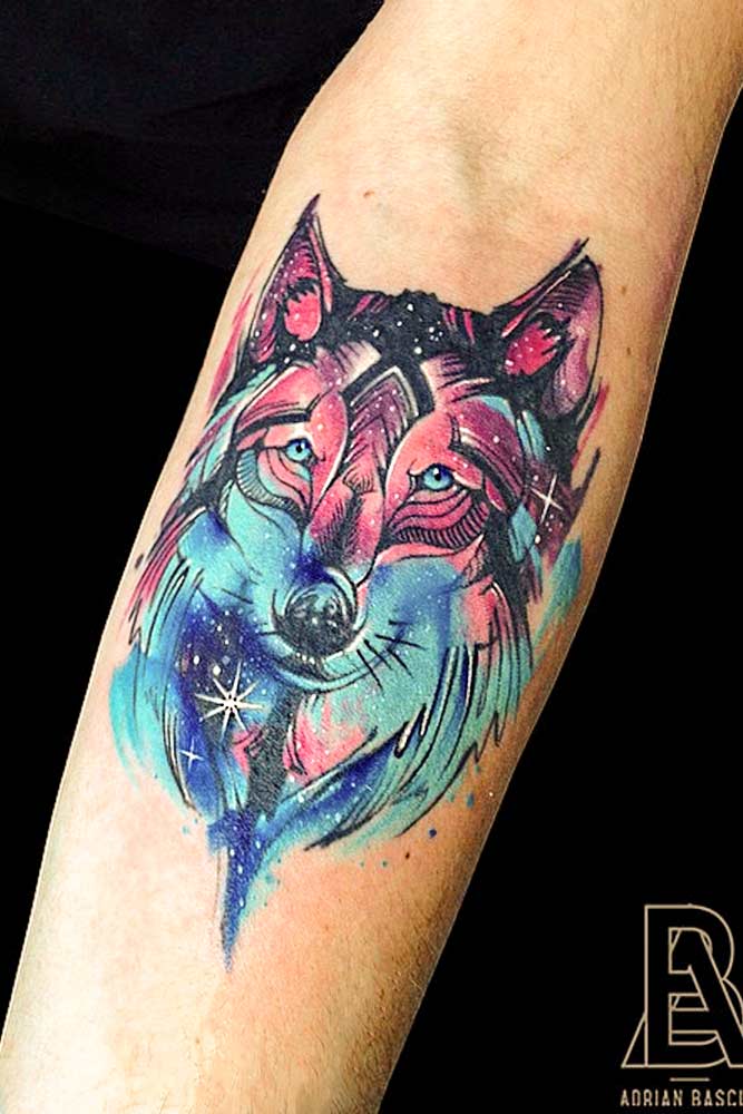 watercolor wolf tattoo