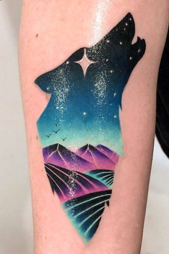 Howling Wolf Tattoo Filled With Galaxy #galaxytattoo