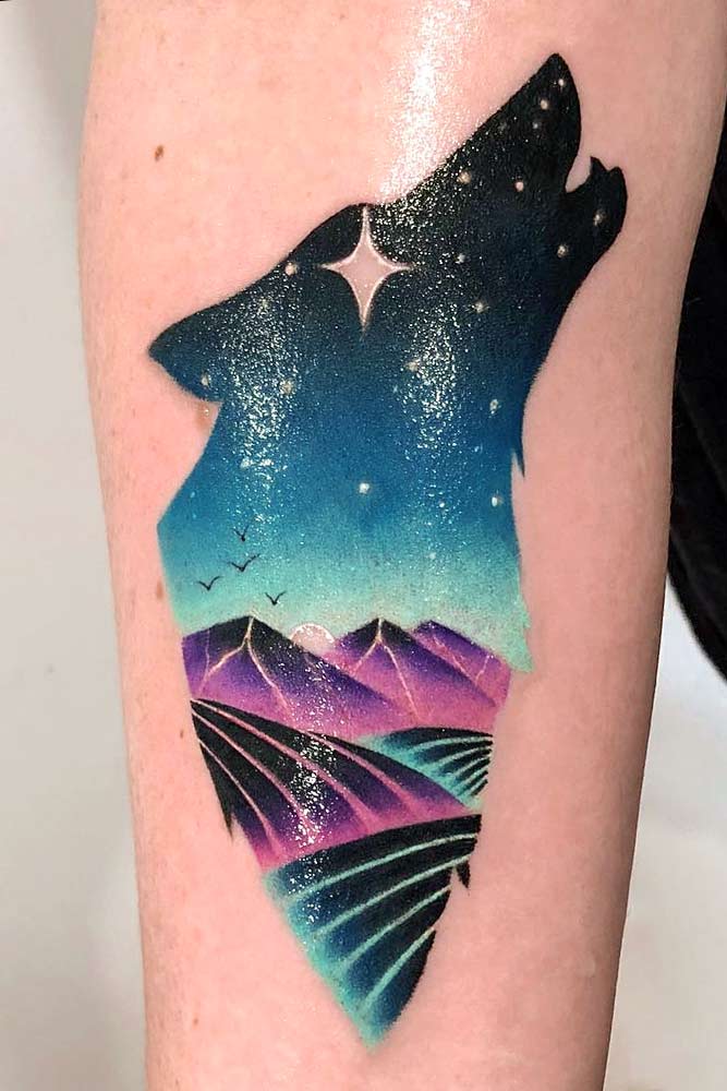 galaxy wolf tattoo