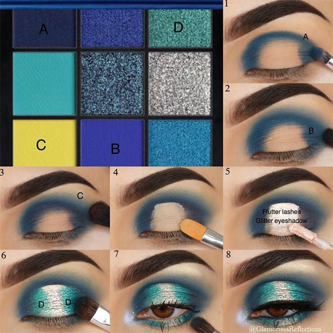 Bright Color Eyeshadow Makeup Tutorial #blueglittershadow #makeuptutorial