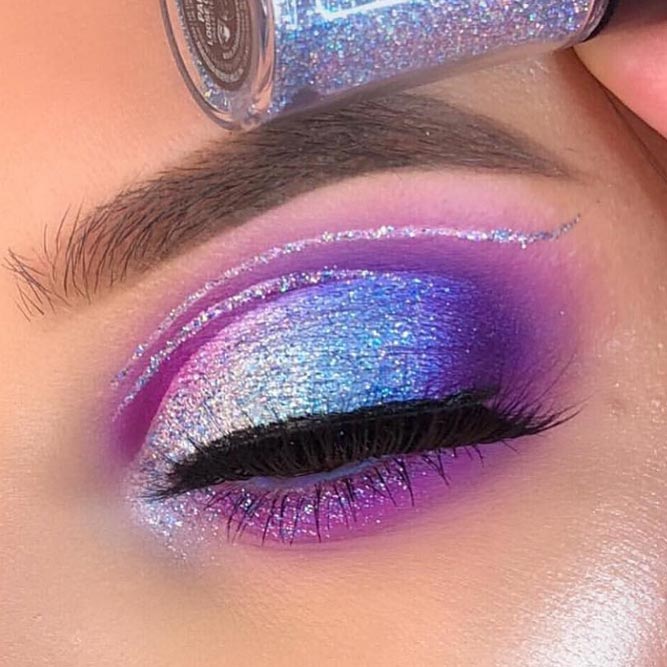 Blue And Purple Glitter Shadow Makeup #glittershadow