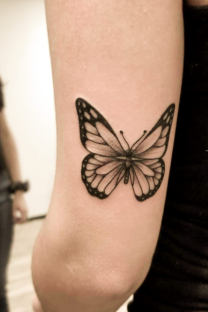 black and white butterfly tattoos shoulder