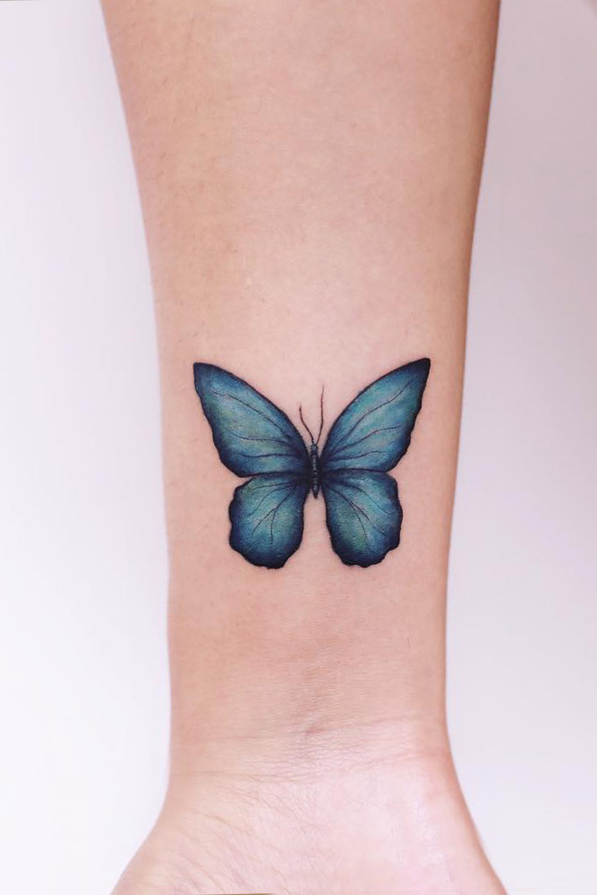 Blue Butterfly Tattoo On Arm #bluebutterflytattoo #bluebutterfly