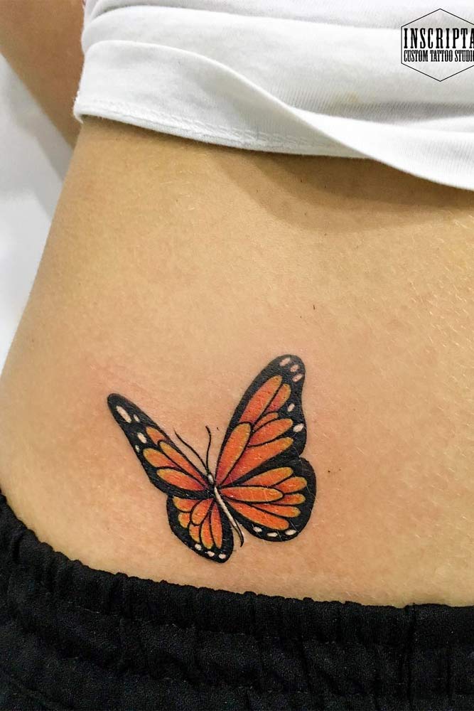 Colorful Butterfly Tattoo For Belly #bellytattoo