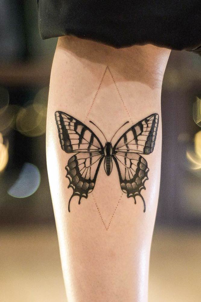 Butterfly Tattoo With Geometric Element #geometric