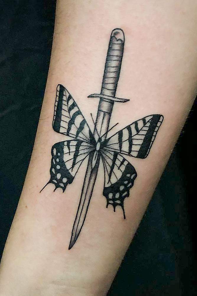 Butterfly With Sword Tattoo Design #swordtattoo