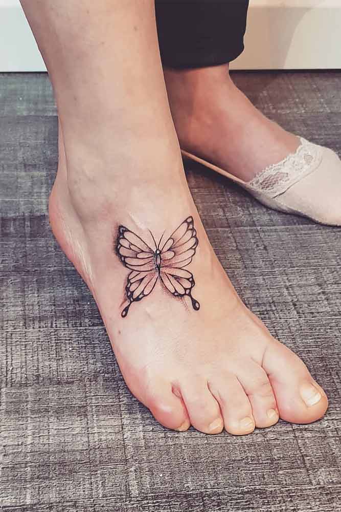 Top 69 Cute Butterfly Tattoos On Foot Best In Coedo Com Vn   Butterfly Tattoo Foot Black And White 