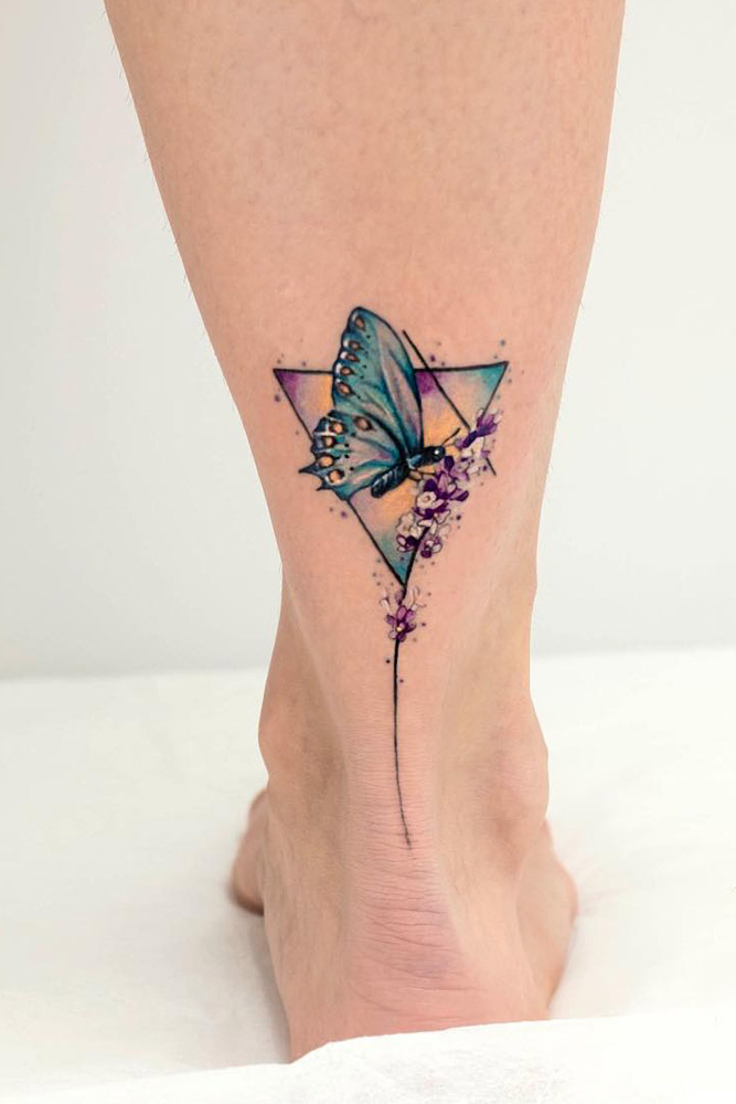 Geometric Butterfly Leg Tattoos #geometrictattoo