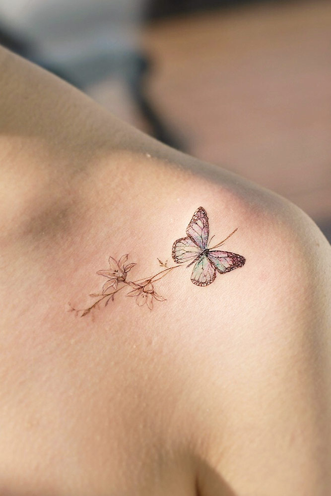 butterfly tattoo on shoulder for girls