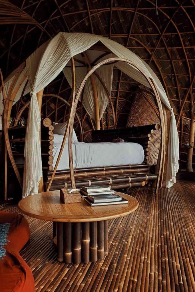 Wooden Bed Design With Bamboo Canopy #bamboocanopy