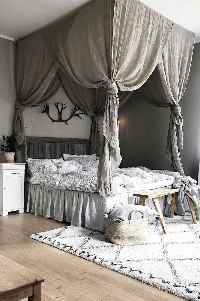 Wooden Canopy Bed With Curtains For Boho Bedroom #bohobedroom #curtains