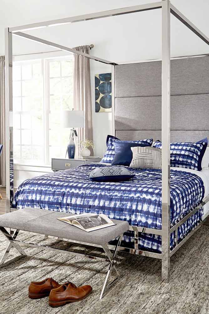 Canopy Bed With Mirror For Bedroom In Blue Colors #modernbedroom #bluecolors