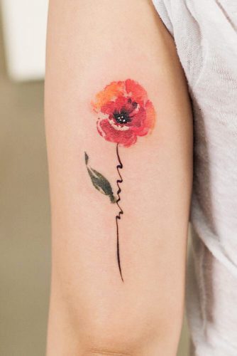 Watercolor Poppy Flower On Arm #poppyflowertattoo