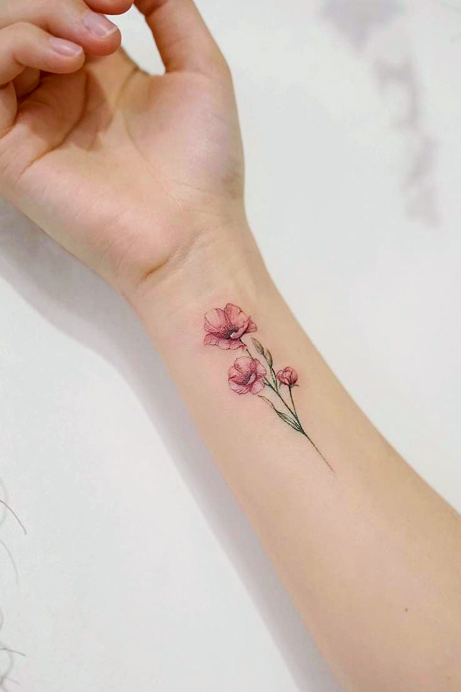 Desenho de flor de papoula em aquarela para pulso #wristtattoo #poppyflowertattoo