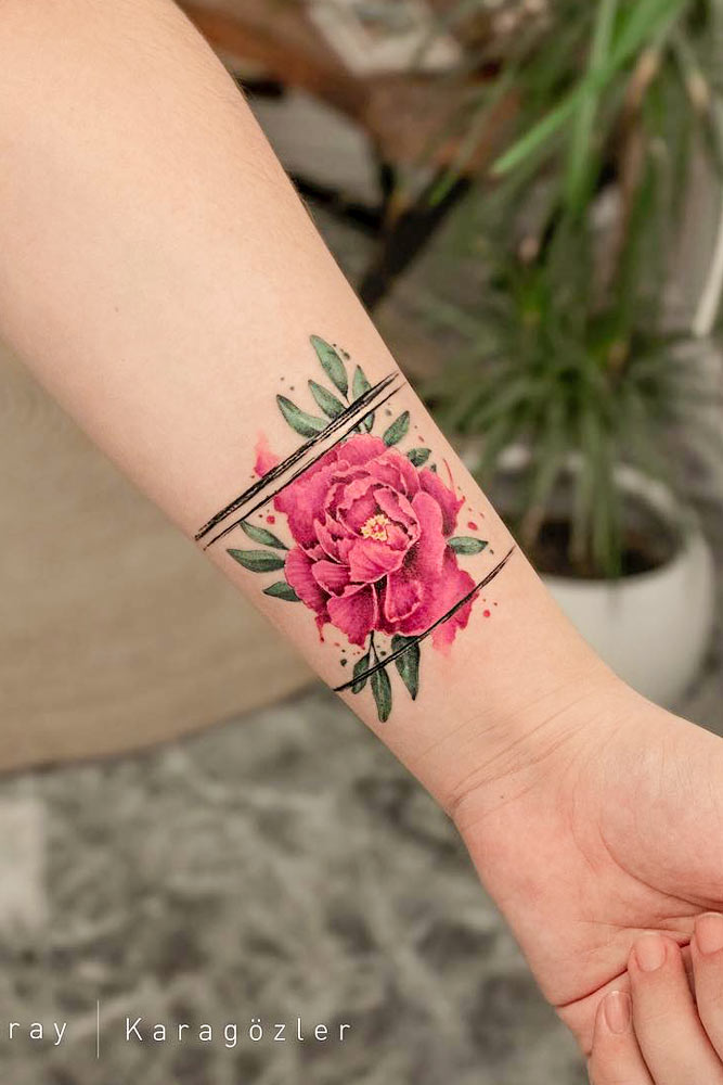 Watercolor Peony Tattoo On Wrist #wristtattoo #watercolortattoo #peonytattoo