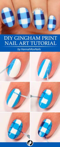 Classical Gingham Print Nail Art Tutorial #nailarttutorial #easynaildesign