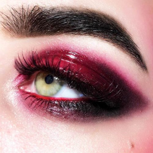Glossy Shadow In Red Color For Goth Makeup #burgundyshadow #glossy