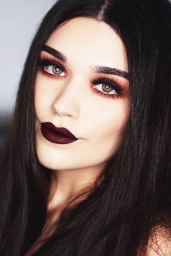 Goth Makeup Idea In Burgundy Color #mattelipstick #burgundysmokey