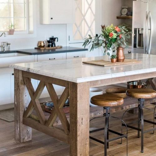 Wooden Kitchen Island Table With Marble Top #rustic #woodentable 