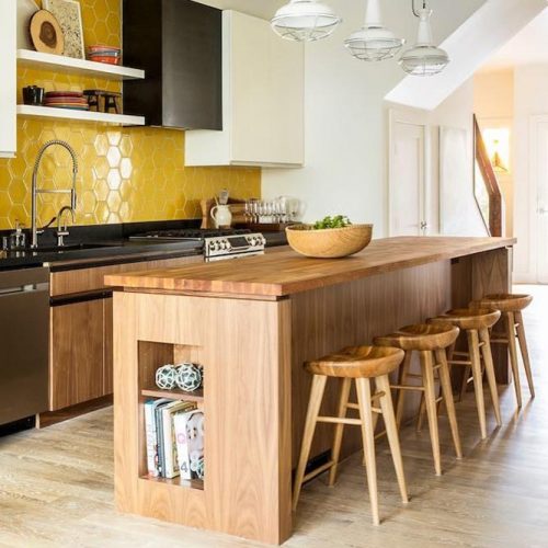 Neutral Kitchen Island With Chair #woodenisland #stools