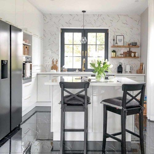 Can You Just Buy A Kitchen Island? #whitekitchenisland #blackchairs