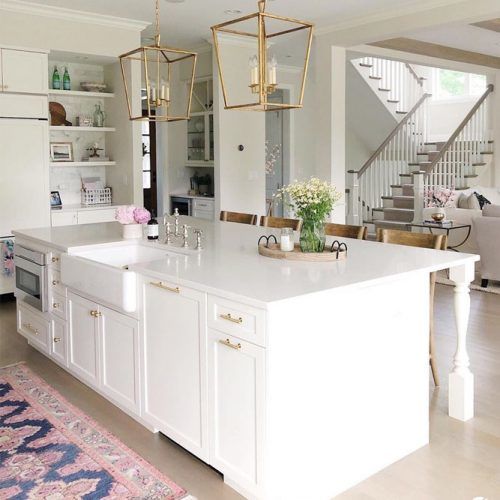 White Marble Kitchen Island With Storage Space #sink