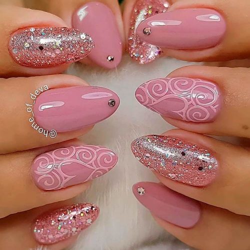 Lovely Pattern For Mauve Color Nails #rhinestonesnnails #glitternails