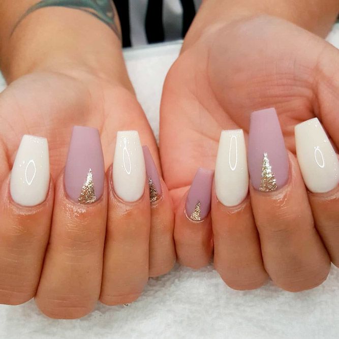 Mauʋe And White Nail Art #мattenails #glitternails