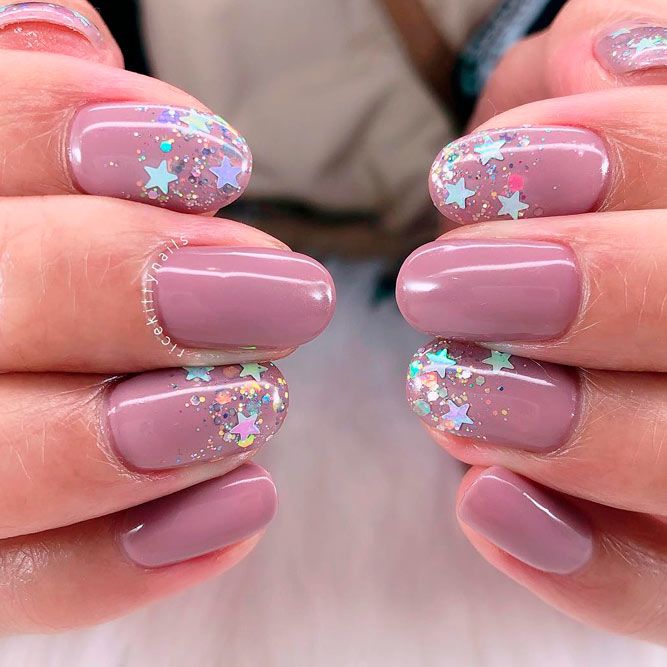 Glitter Stars Nail Art For Mauʋe Mani #glitternails #shortrnails