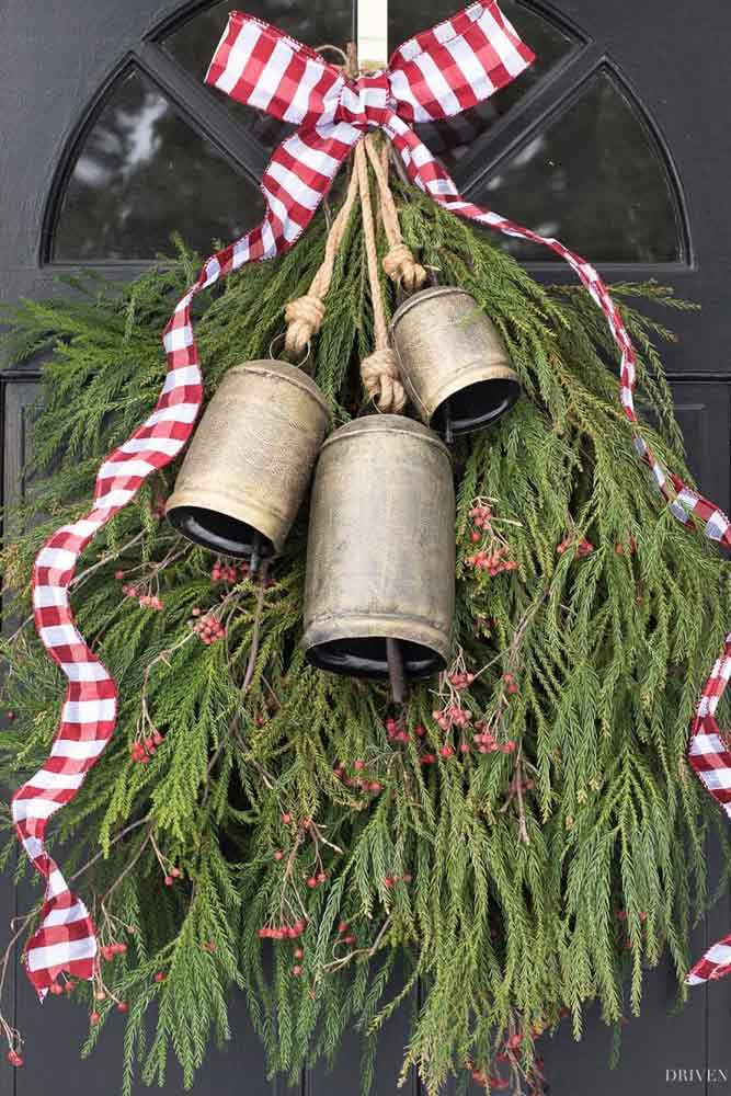 Bell Decoration For Front Door #greenery #bells