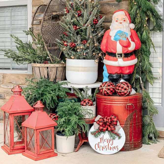 Traditional Outdoor Decorations #lanterns #santa