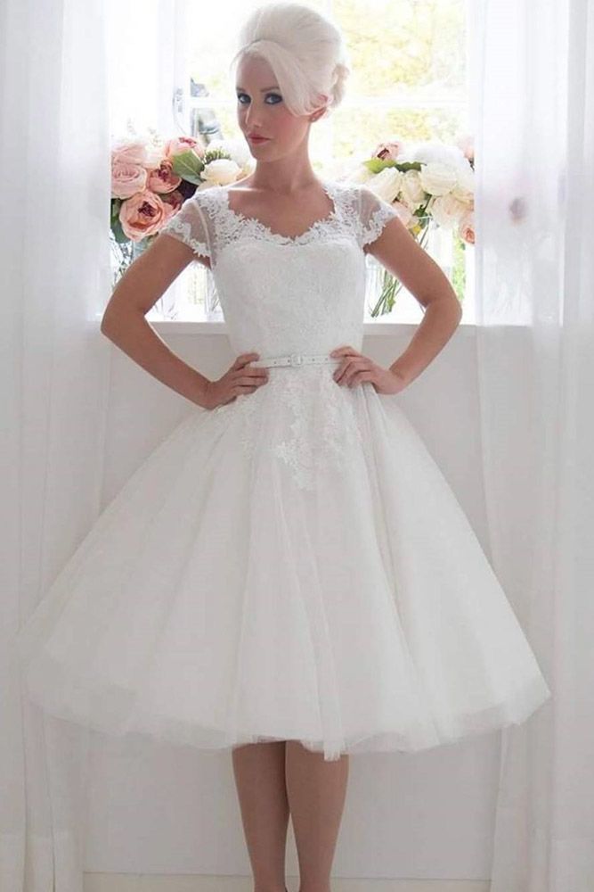 Tea Length Wedding Dress With Tulle Skirt #tulleskirt